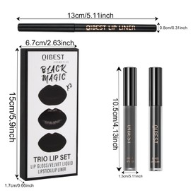 3 In 1 Matte Moisturizing Lip Liner Lipstick Set, 3Pc Liquid Black lipsticks Set, Waterproof Matte Liquid Lipstick, Lip Liner Lipstick Lip Gloss Set, Long-Lasting Creamy Matte Lip Gloss Set for Party