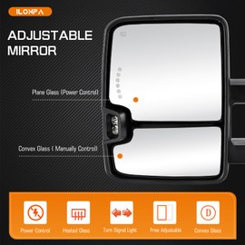 Towing Mirrors Rear View Mirrors fit for 2007-2014 Chevy Silverado GMC Sierra 1500 2500 3500 HD Yukon XL 1500 2500, 2014 Suburban Power heated Tow Side Mirror with Turn Signal (Chrome)