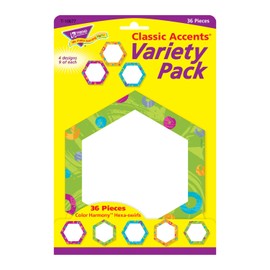 TREND Color Harmony Hexa-Swirls Classic Accents Variety Pack, Classroom Bulletin Board Cut Outs, 5-1/2 to 6 Inches, 36 Count