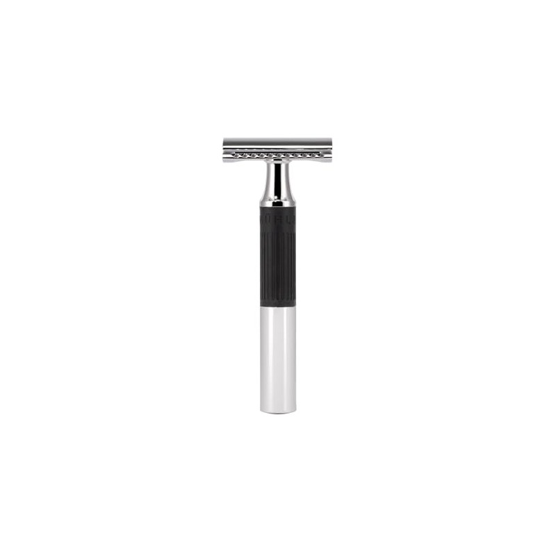 MÜHLE NEO Safety Razor, Rubber Grip Handle in black, Closed