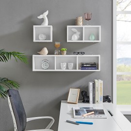 Danya B. Bauhaus Floating Geometric Cubby Wall Shelves - Set of 3 Sizes - White