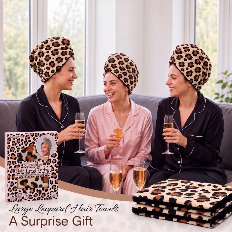2 Pack Large Leopard Hair Towels 24" x 40" Absorbent