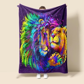 for Couple Blanket, Watercolor Lion Embraces Lioness Couple Fuzzy Flannel Romantic Throw Blanket for Him Her Anniversary Wedding Christmas Birthday Soft Cozy Blanket Gift 50x40 inches