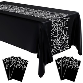 Remagr 3 Pcs 54 x 108 Inch Spider Birthday Party Tablecloth Plastic Disposable Table Cover Large Plastic Rectangular Tablecloth for Birthday Party Decorations Supplies (Black and White)