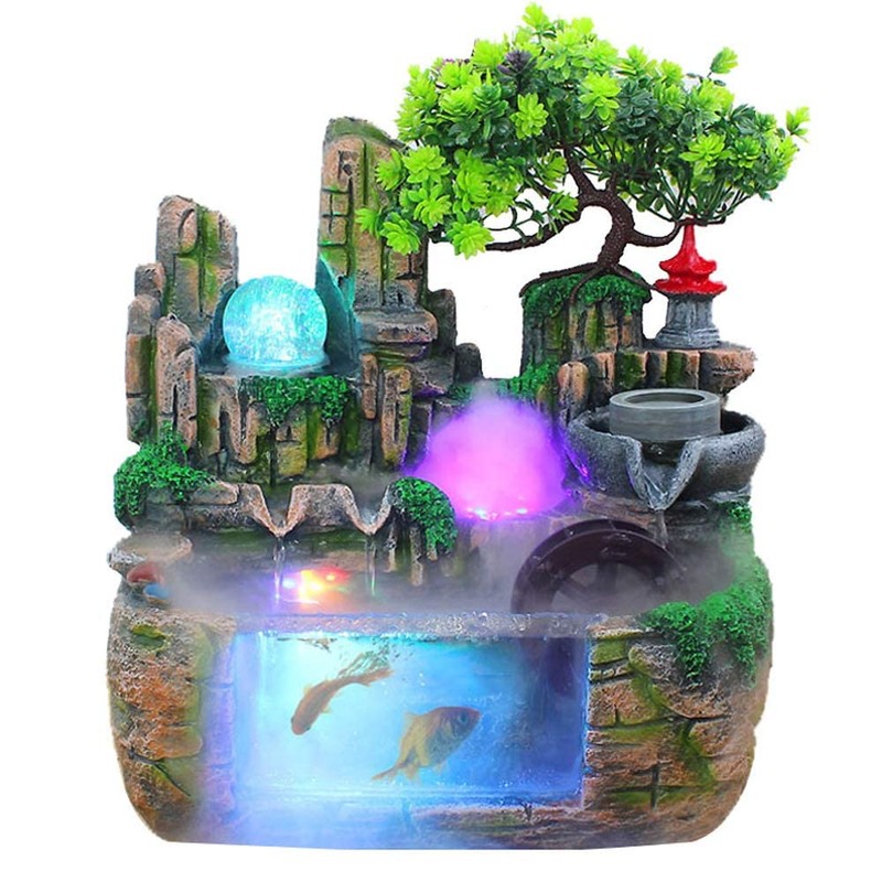 Fountain Waterfall Desktop with Light Indoor Fountain Zen Meditation Plants