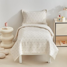 DuShow Single Duvet Cover Set Toddler,Textured Toddler Cot Bed Duvet Set For Boys and Girls,Soft Reversible Bedding Set,Beige Dot-135 x 200