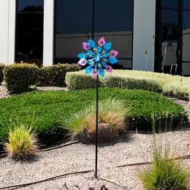 Alpine Corporation SLL2430 Double Layer Peacock Wind Garden Stake Kinetic/Spinners, Multi-Color