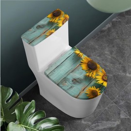KUIFORTI Sunflower Bathroom Rug Set 3 Piece Bathroom Mat Non Slip Bath Mat Set U Shape Contour Mat + Toilet Lid Cover + Toilet Tank Lid Cover, Wood Grain