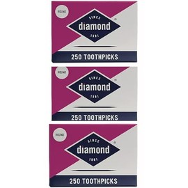 Diamond Round Toothpicks 250ct, 3 Pack Total 750