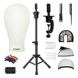 Wig Stand with Head, 22 Inch Canvas Wig Head with Stand for Wigs, Canvas Mannequin Head, Manikin Head Block Set for Wigs Making Display with Wig caps, T Pins, C Bristle Brush