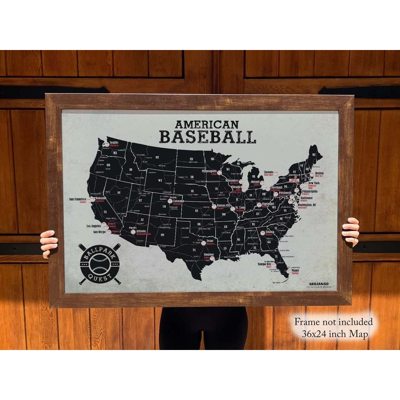 GeoJango Baseball Stadium Map Poster - Vintage Edition (36Wx24H inches)