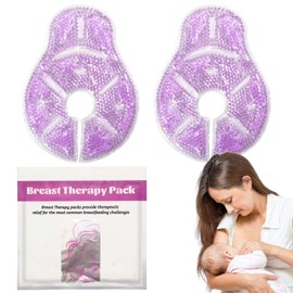 Breast Therapy Ice Packs, Hot and Cold Breast Pads, Breastfeeding Essentials Large Gel Bead Packs for Moms, 2 Pack (Purple, L)