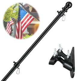 Barcetine American Flag Poles for Outside House - 6ft Tangle Free Flag Pole for House with Holder Bracket,Residential Flagpole Kit for Outdoor Porch Garage Boat Truck - Black