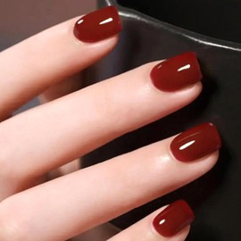 WAFOLOZE Red Press on Nails Short, 24pcs Nails Press on Solid Colour Square Fake/False Nails with Press ons Designs Acrylic Press on Nails Gloss Artificial Nails Stick on Nails for Women