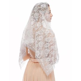 JJDreams Wraps Lace Veil Headpiece Scarf Ladies Mantilla Lace Rose Scarf Veil Stole,White