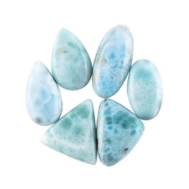 InfinityGemsArt Natural Larimar Loose 6 pcs Mix Shape Stone Blue Pectolite, Atlantis, Dolphin Crystals, Cabochon for Jewelry Making, Healing Crystals, Wire Wrapping Wholesale Supply Gemstones Cabochon