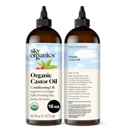 Sky Organics Aceite Castor Prensado Frio Kate Blanc 473ml Pestañas Cabell