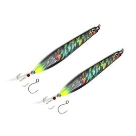 FISHZONE - 10 Pack 2 x KONICHI RIP RIDER Long Cast Fishing Lures - 11.50cm / 40g - Dressed Marine Mylar Treble & In-line 3/0 Hook (4 Colours Designs) For Predatory Fishing (Green Silver)