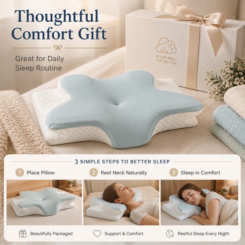 Cooling Memory Foam Pillow for Sleep – Butterfly Neck Support