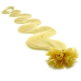 100 Strands Wavy Body Wave Pre Bonded U Nail Tip Fusion Remy Human Hair Extensions 22" Inches # 613 (Platinum Blonde) Color