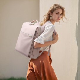 GOLF QUALITY Laptop Backpack, Hand Luggage, 16 Inches, Backpack for Men and Women, Business Backpack, Waterproof, Backpack Daypack for School, Cycling, Leisure and Travel, Grey / pink