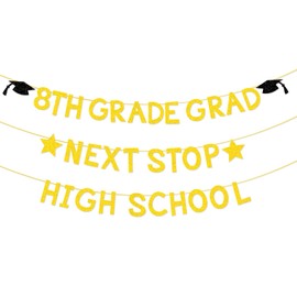 Aisosiks Gold Glitter 8th Grade Grad Banner, Boy Girl Kids Eighth Grade Graduation Party Decorations Supplies