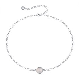 Turandoss Delicate Moonstone Necklace for Women - 14K White Gold Dainty Stone Boho Choker Simple Rainbow Moonstone Gemstone Choker Necklaces for Women