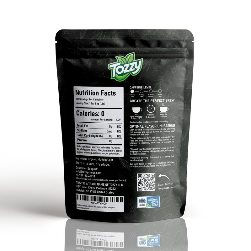 Tozzy Organic Mullein Tea – 100 Count, Plant-Based Pyramid Tea