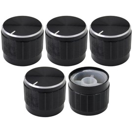 6mm Splined Hole Black Aluminium Amplifier/HiFi Control Knob Pack of 5 (21mm)
