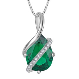 YL Teardrop Necklace 925 Sterling Silver Infinity Pendant 10x14 MM Created Emerald Jewelry for Women