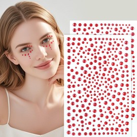 650Pcs Face Jewelry Eye Body Gems Rhinestone Temporary Tattoo Sticker Shiny Glitter Diamonds Face Body Tattoos for Makeup Self Adhesive Crystal Holiday Festival Party Supplies 2pcs (Red)