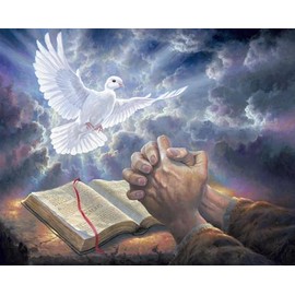 David Textiles Prayers are Answered with Bible and Dove Cotton Sewing Quilting Fabric Panel 36 X 44 Inches, Blue