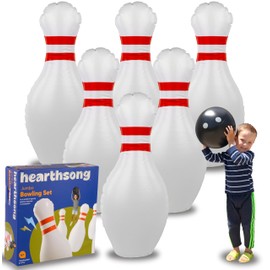 HearthSong Giant Indoor/Outdoor Inflatable Bowling Game for Kids' with Six 29"H Pins and 20" diam. Ball