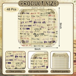 Crtiin 48 Pcs Due Date Card Book Club Vintage Plates Decorations Disposable Dinner Dessert Paper Plates for Library Reading Themed Table Decorations Dinnerware Party Supplies
