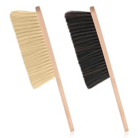 2 Pieces Wooden Dust Brush Hand Broom, Bench Brushes with Bristles, Handle Hair Brushes for Counter Bed Sofa Car Fireplace Household Woodworking Cleaning (Brown, Yellow)