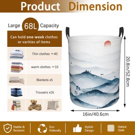 Mountain and Forest Landscape Painting Laundry Basket,Waterproof Foldable Laundry Hamper,Dirty Clothes Laundry Basket, Linen Bin Storage Organizer for Toy Collection 16" x 20"