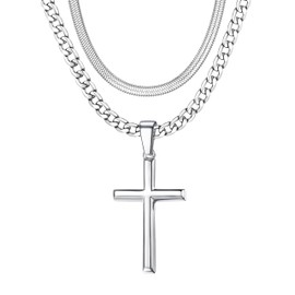 925 Sterling Silver Cross Necklace for Men Women - Cubic Zirconia Cross Pendant Necklace Stainless Steel Diamond Cut Cuban Link Rope Chain Layered Necklaces Jewelry 16-30 Inches Snack 51cm