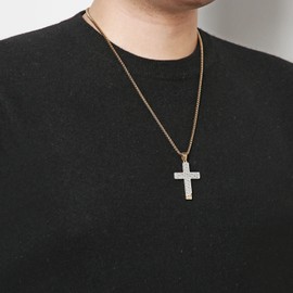 HZMAN Cross Necklace for Men Women Stainless Steel Small Cross Pendant Christian Faith Jewelry Gift (Gold)