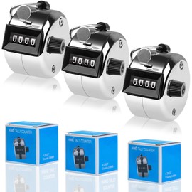 3 Hand Counter, Metal Finger Counter, 4 Digits Row Counter Hand Counter Clicker, Track Counter Swimming Round Counter Knitting, Used in Golf, Fitness, Swimming - Silver