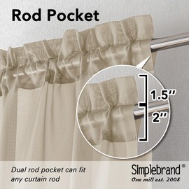 Simplebrand Taupe Sheer Curtains 84 Inches Long 2 Panels, Light Filtering Rod Pocket Solid Color Kakhi Taupe Brown Elegant Window Sheer Curtains & Drapes for Living Room, Bedroom (42" W x 84" L)