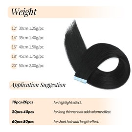 TOZOIE Tape in Hair Extensions Human Hair, 18 Inch Jet Black 20pcs Hair Extensions Real Human Hair Tape in Extensions Invisible Tape in Hair Extensions for Women (1, 18 Inch)