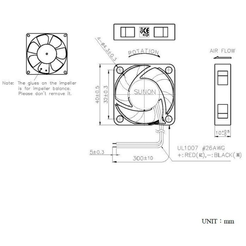 SUNON 12V DC 0.8W 40x40x10mm 12m³/h 6100U/min 12m³/h Sunon EE40101S21000U999