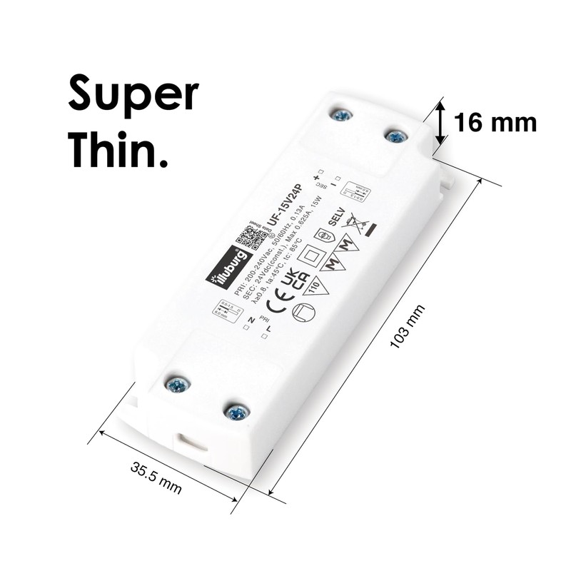 illuburg LED Driver 24V 15W Flat Flickerfree for LED Strip