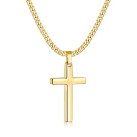 Fiusem Cross Necklace for Men, Gold Plated Mens Cross Necklaces with 3.5mm Cuban Chain, Stainless Steel Small Cross Chain for Men and Women 22Inch