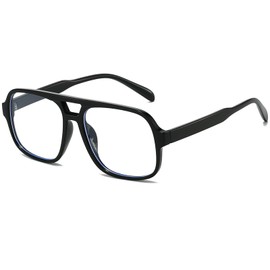 Breaksun Oversized Square Aviator Glasses for Women Men Big Frame Retro Blue Light Blocking Glasses Vintage Style (Black/Clear)