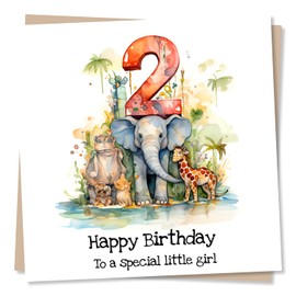 2nd Birthday Card For Girl - Jungle Illustration - Happy Birthday To A Special Little Girl - Made in UK