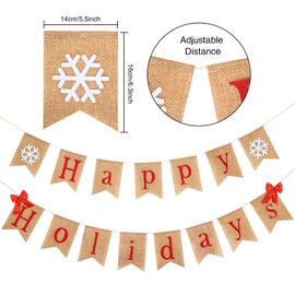 2 Pieces Glitter Happy and Holidays Banners Christmas Burlap Banner with Ribbon Bows for Christmas New Year Holiday Decorations Supplies