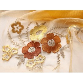 Jeelow Silk Wool Floral Fashion Scarf Shawl Wrap Lightweight Sheer For Women Floral Embroidery Wedding Party Prom, Petal Golden Honey, Large