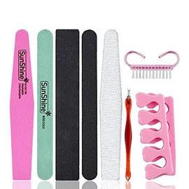 Nail Files and Buffer Block Set 6 Pieces Double Sided Nail File Rectangle Nail Buffer Buffing Block Sponge Polished Nail Brush with Cuticle Nipper and Pusher