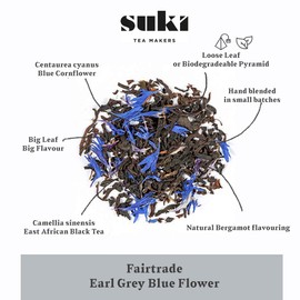 Suki Tea Earl Grey Tea - 500g Pack of Loose Leaf Tea - East African Black Tea Blend with Bergamot, and Cyanus Flower Petals - Classic - Fairtrade - Great Taste - Infuses and Brews in 2-5 Minutes